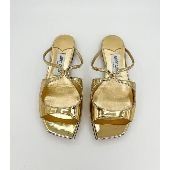 JIMMY CHOO Anise Gold Square Open Toe Flat Strappy Slip-On Sandals Size EU36 - Picture 2 of 10